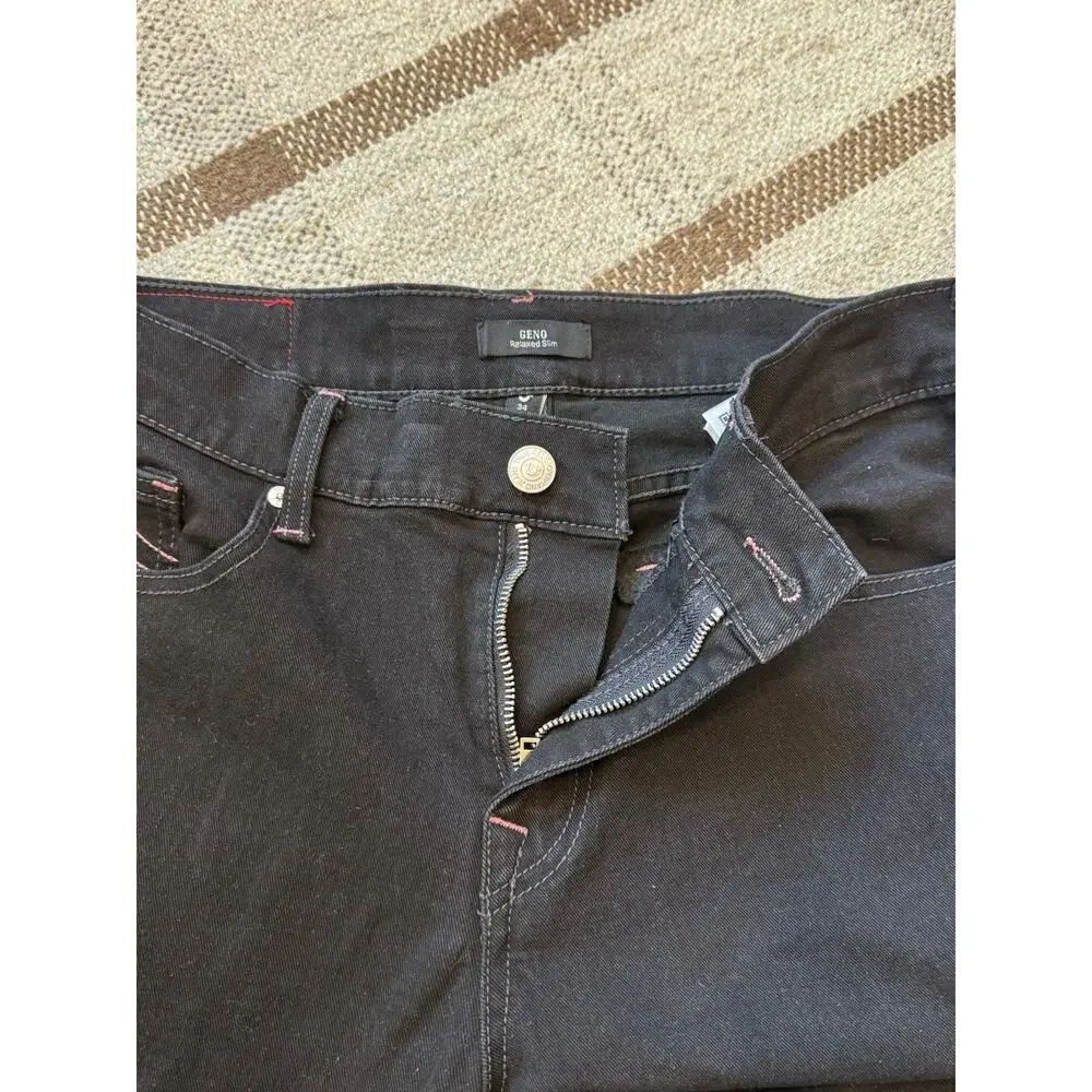 True Religion Geno Relaxed Slim Jeans Black Pink Stitch 34 X 31 Mens